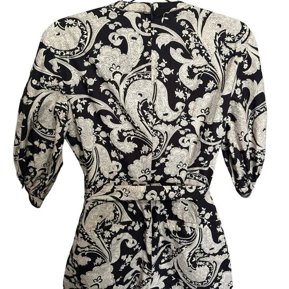 Rebecca Taylor NWOT Paisley Jumpsuit Belted Waist Puff Sleeves Espresso Size XS - Picture 7 of 12
